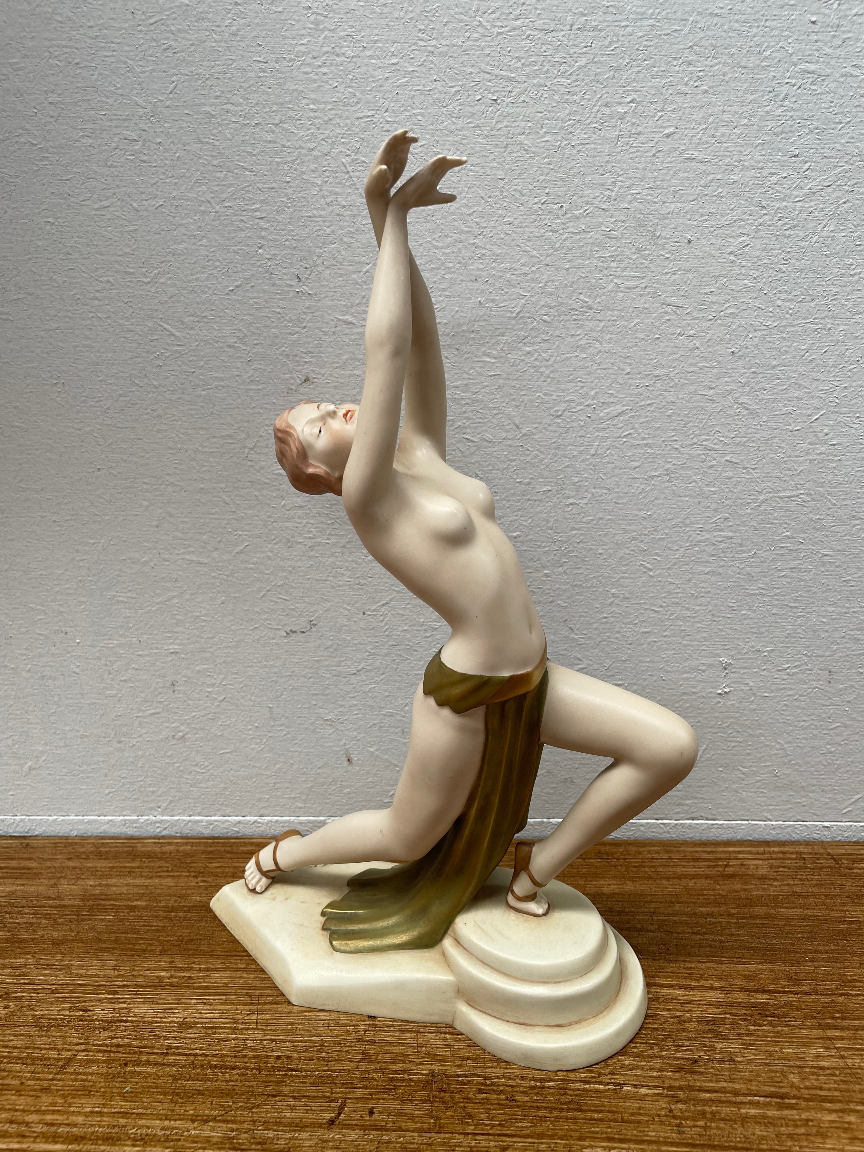 Original Art Deco Porcelain Figurine By Elly Strobach for Royal Dux of Dancer | Antique & Vintage | Moonee Ponds Antiques | Australia Wide Delivery