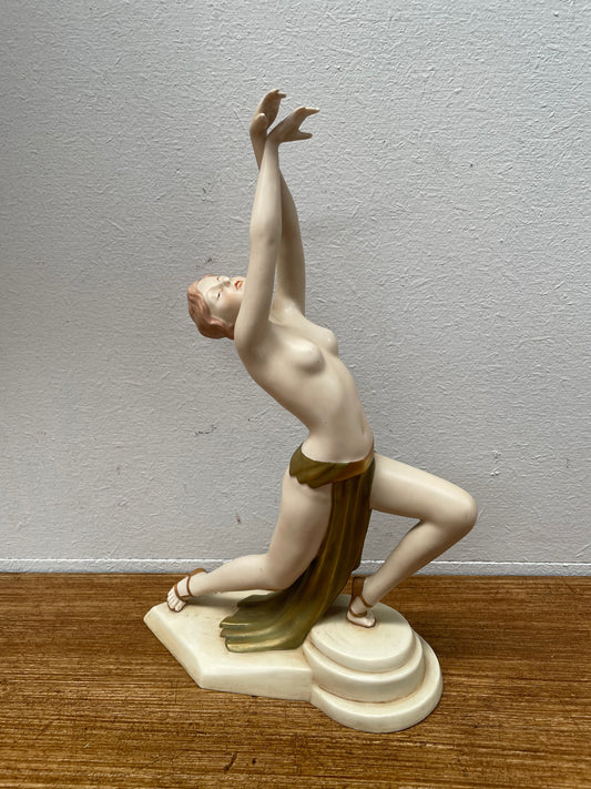 Original Art Deco Porcelain Figurine By Elly Strobach for Royal Dux of Dancer