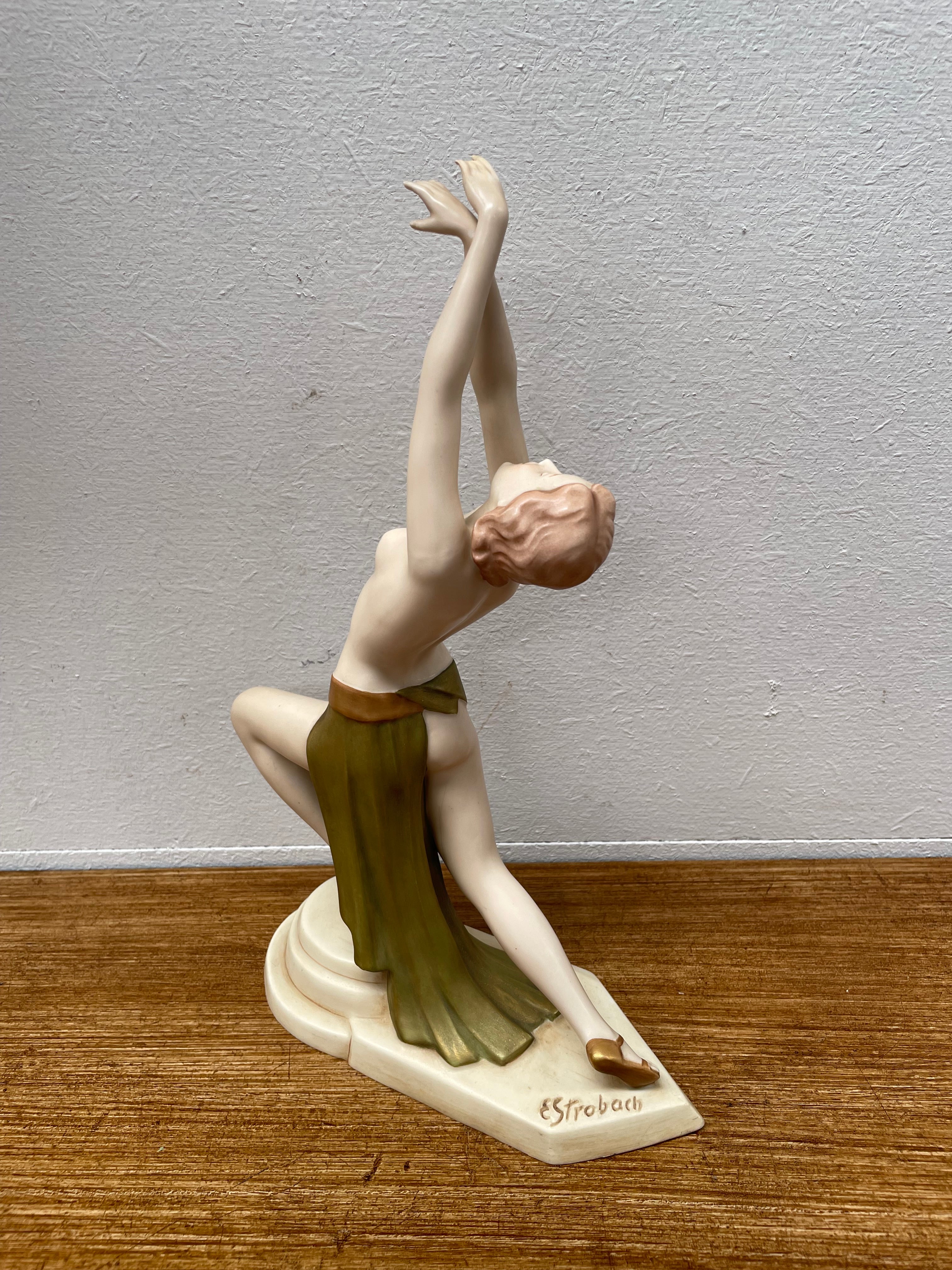 Original Art Deco Porcelain Figurine By Elly Strobach for Royal Dux of Dancer | Antique & Vintage | Moonee Ponds Antiques | Australia Wide Delivery