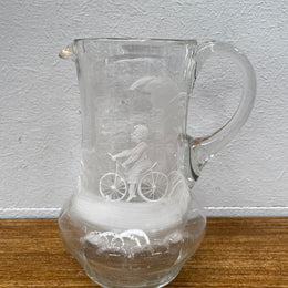 Victorian Mary Gregory Jug "Boy on a bike"