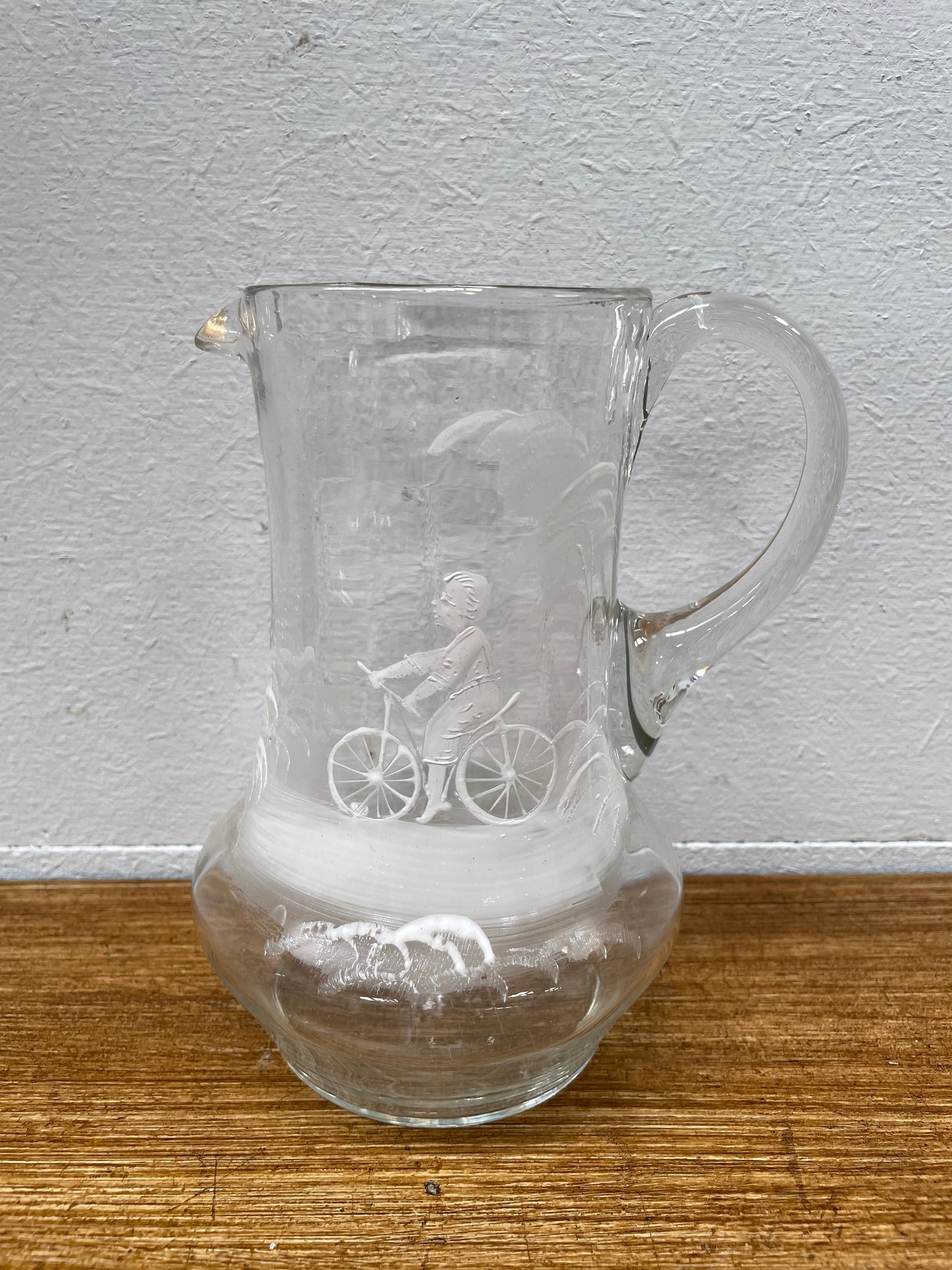 Victorian Mary Gregory Jug "Boy on a bike"