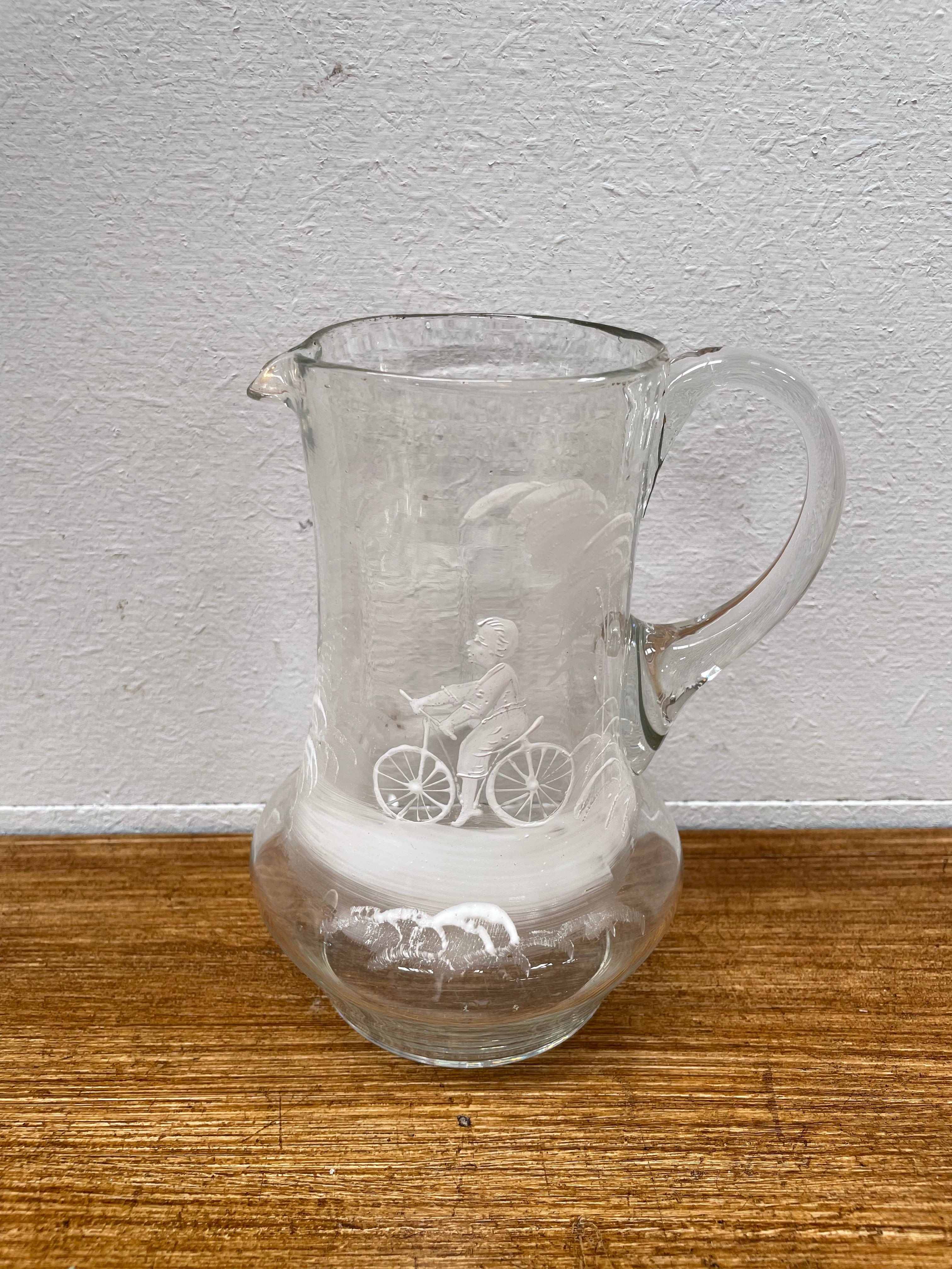 Victorian Mary Gregory Jug "Boy on a bike" | Antique & Vintage | Moonee Ponds Antiques | Australia Wide Delivery