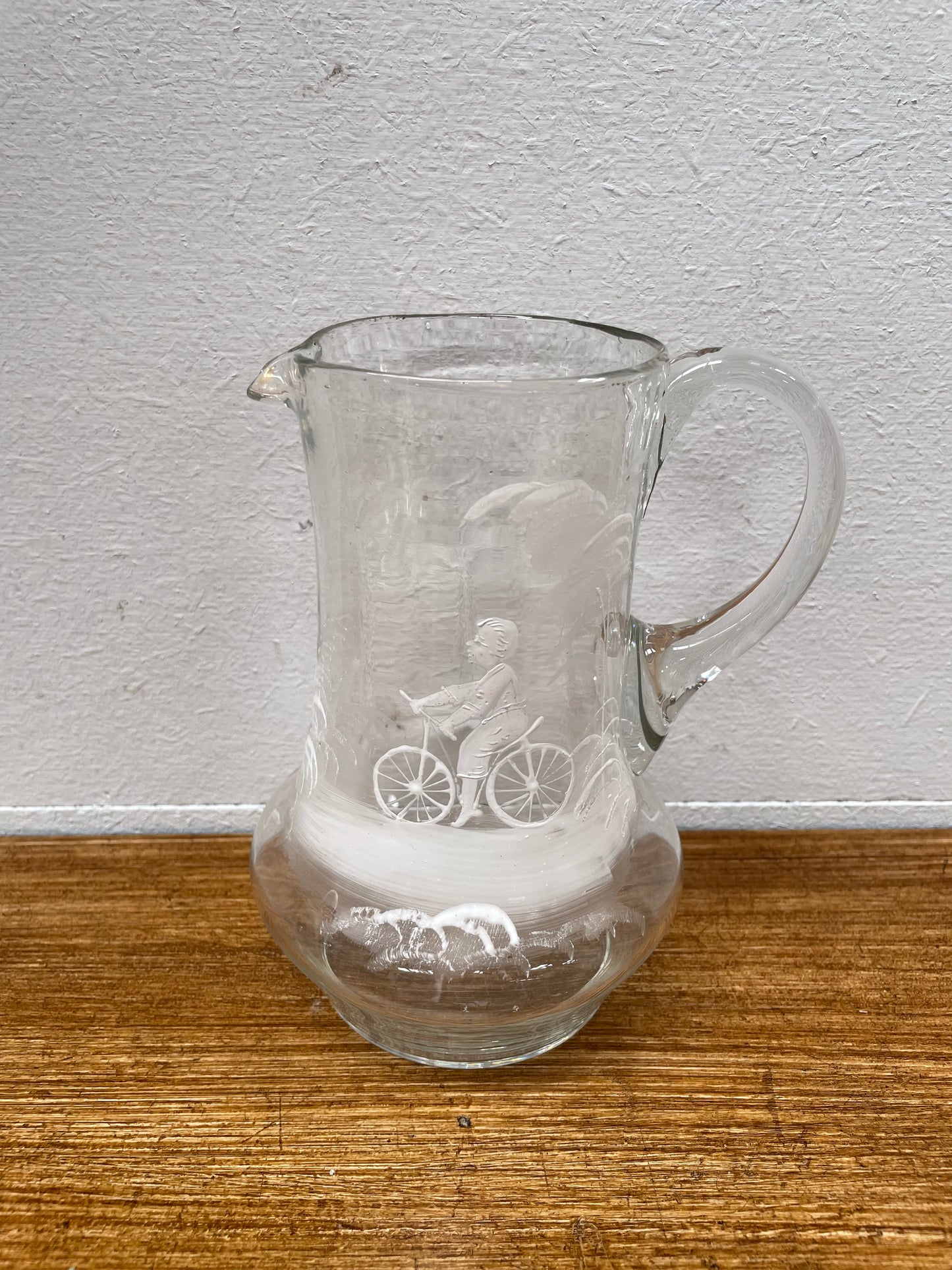 Victorian Mary Gregory Jug "Boy on a bike"