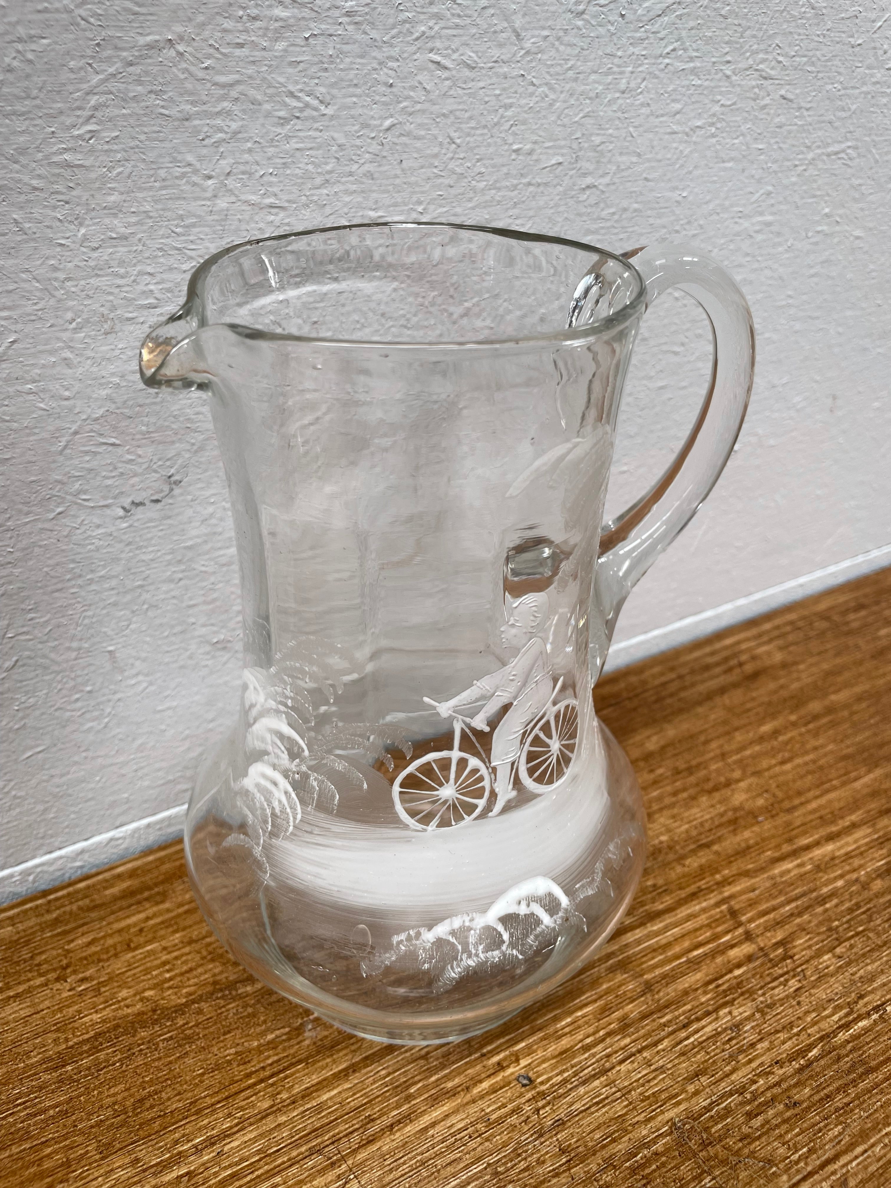 Victorian Mary Gregory Jug "Boy on a bike" | Antique & Vintage | Moonee Ponds Antiques | Australia Wide Delivery