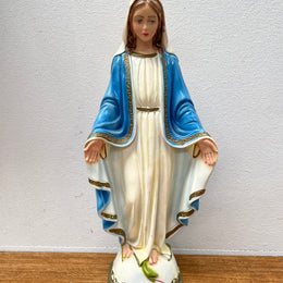 Vintage Hand Painted Plaster Statue of Our Lady Mary