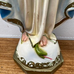 Vintage Hand Painted Plaster Statue of Our Lady Mary