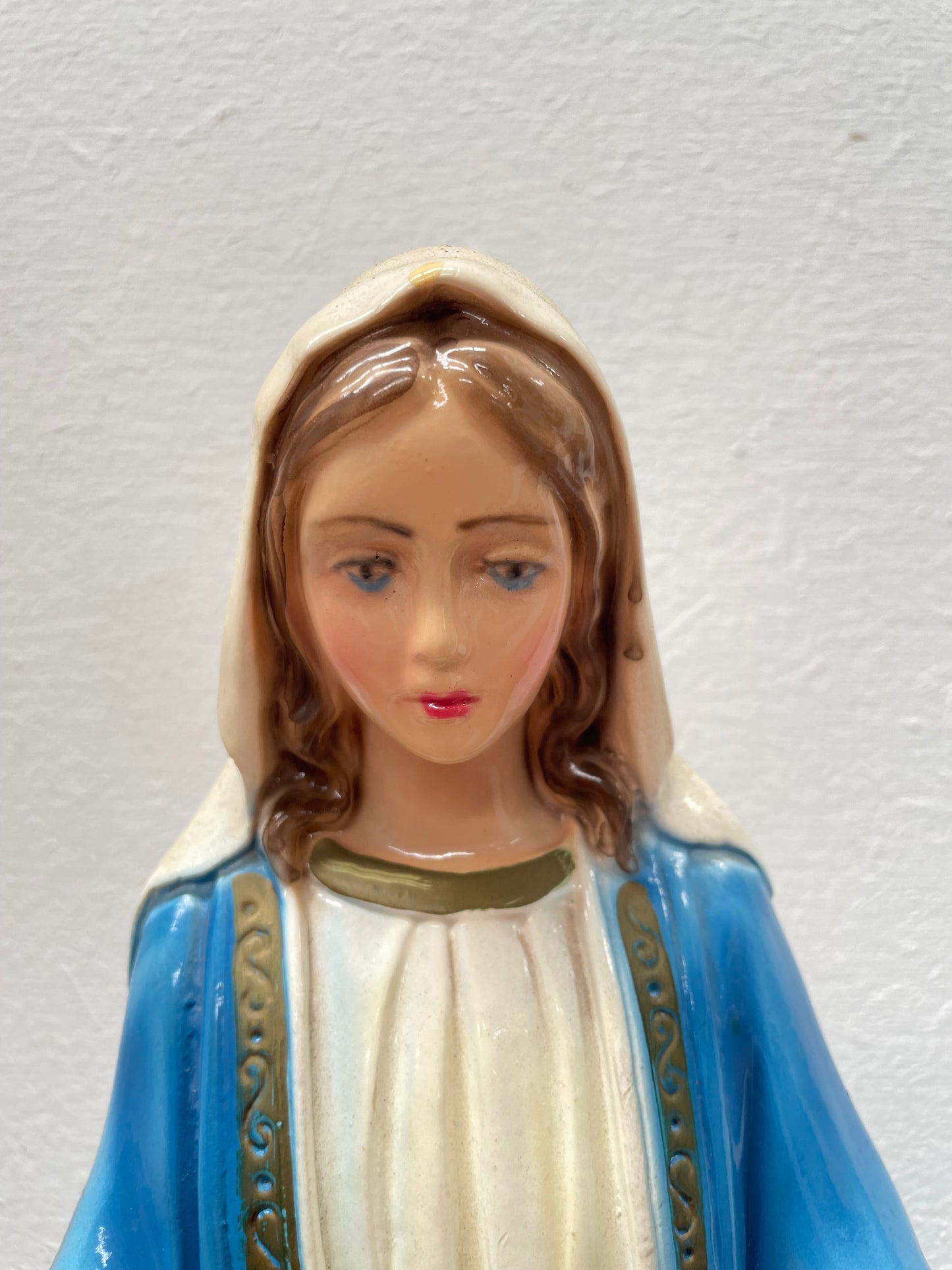 Vintage Hand Painted Plaster Statue of Our Lady Mary