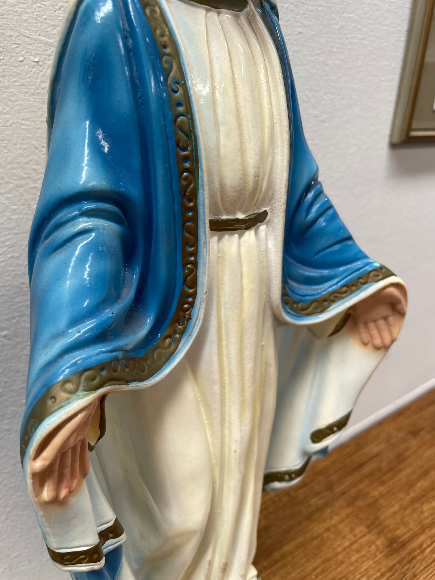 Vintage Hand Painted Plaster Statue of Our Lady Mary