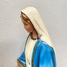 Vintage Hand Painted Plaster Statue of Our Lady Mary