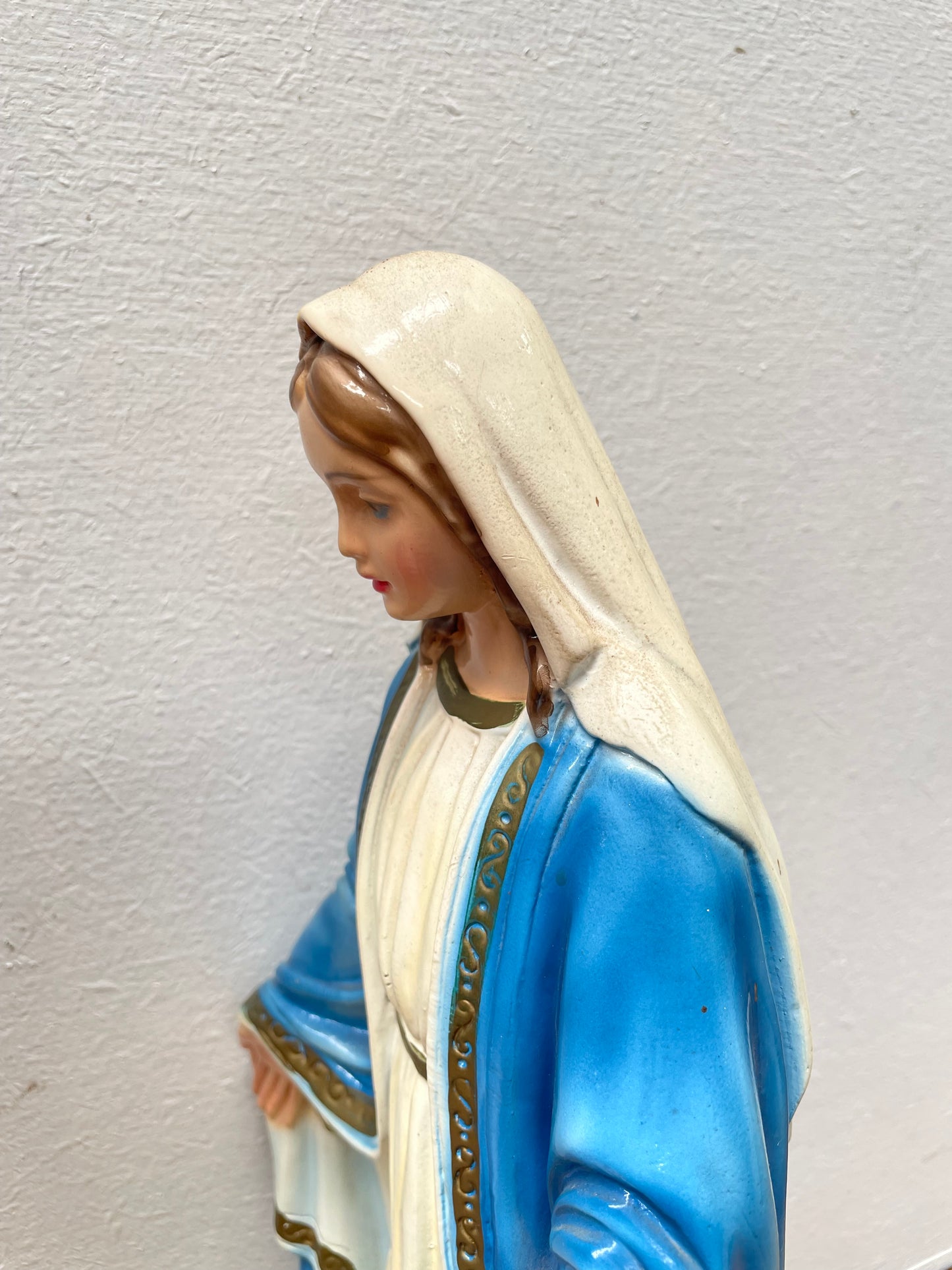 Vintage Hand Painted Plaster Statue of Our Lady Mary