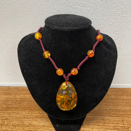 Vintage Baltic Amber Teardrop Necklace