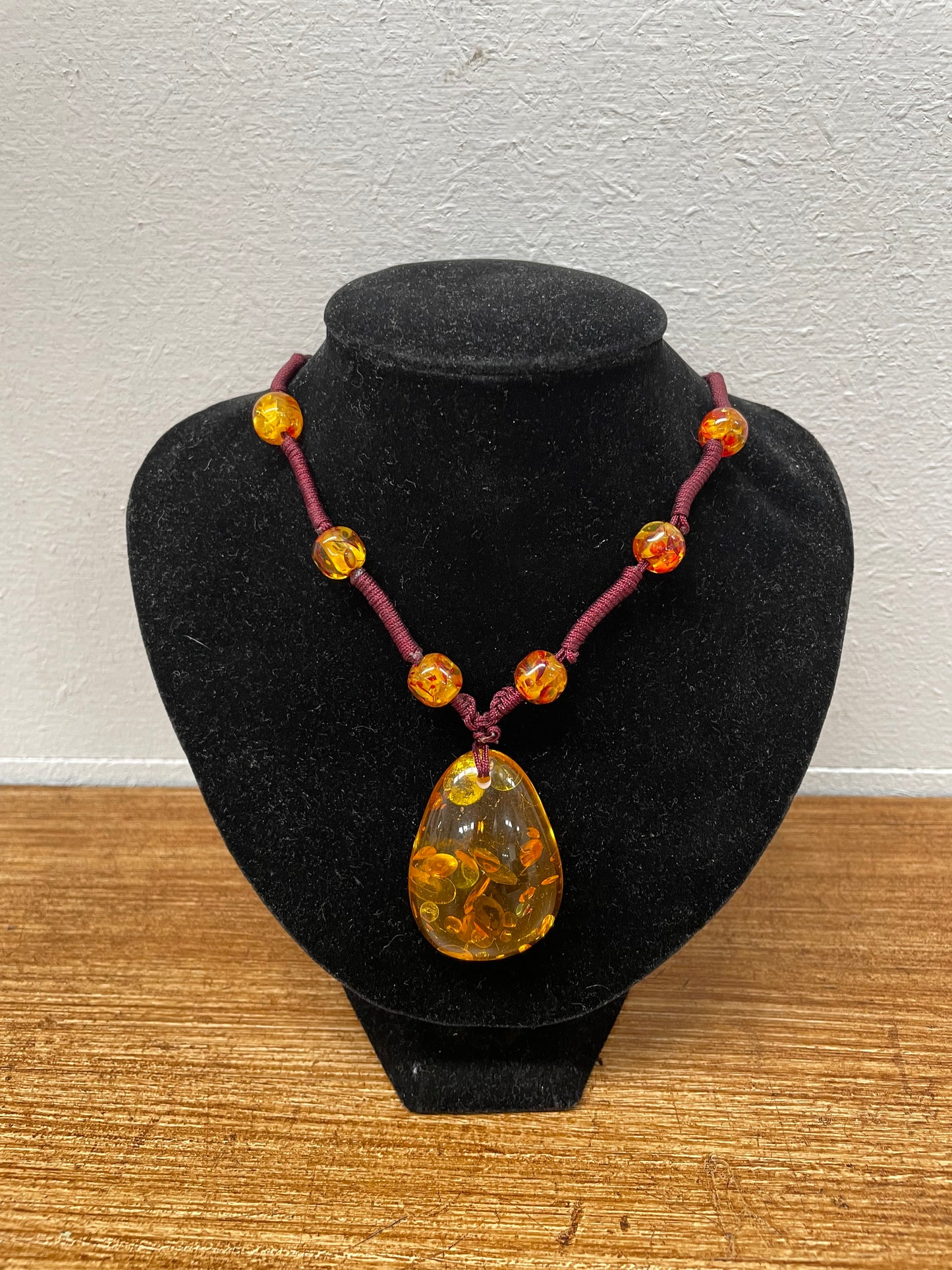 Vintage Baltic Amber Teardrop Necklace