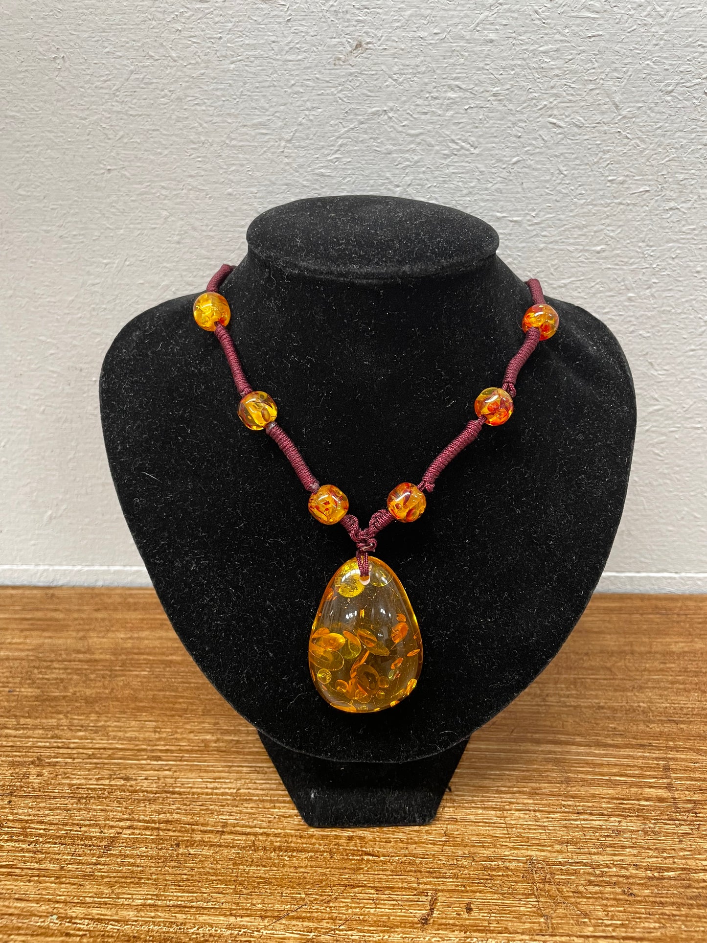 Vintage Baltic Amber Teardrop Necklace