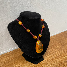 Vintage Baltic Amber Teardrop Necklace