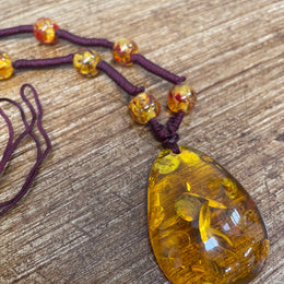 Vintage Baltic Amber Teardrop Necklace