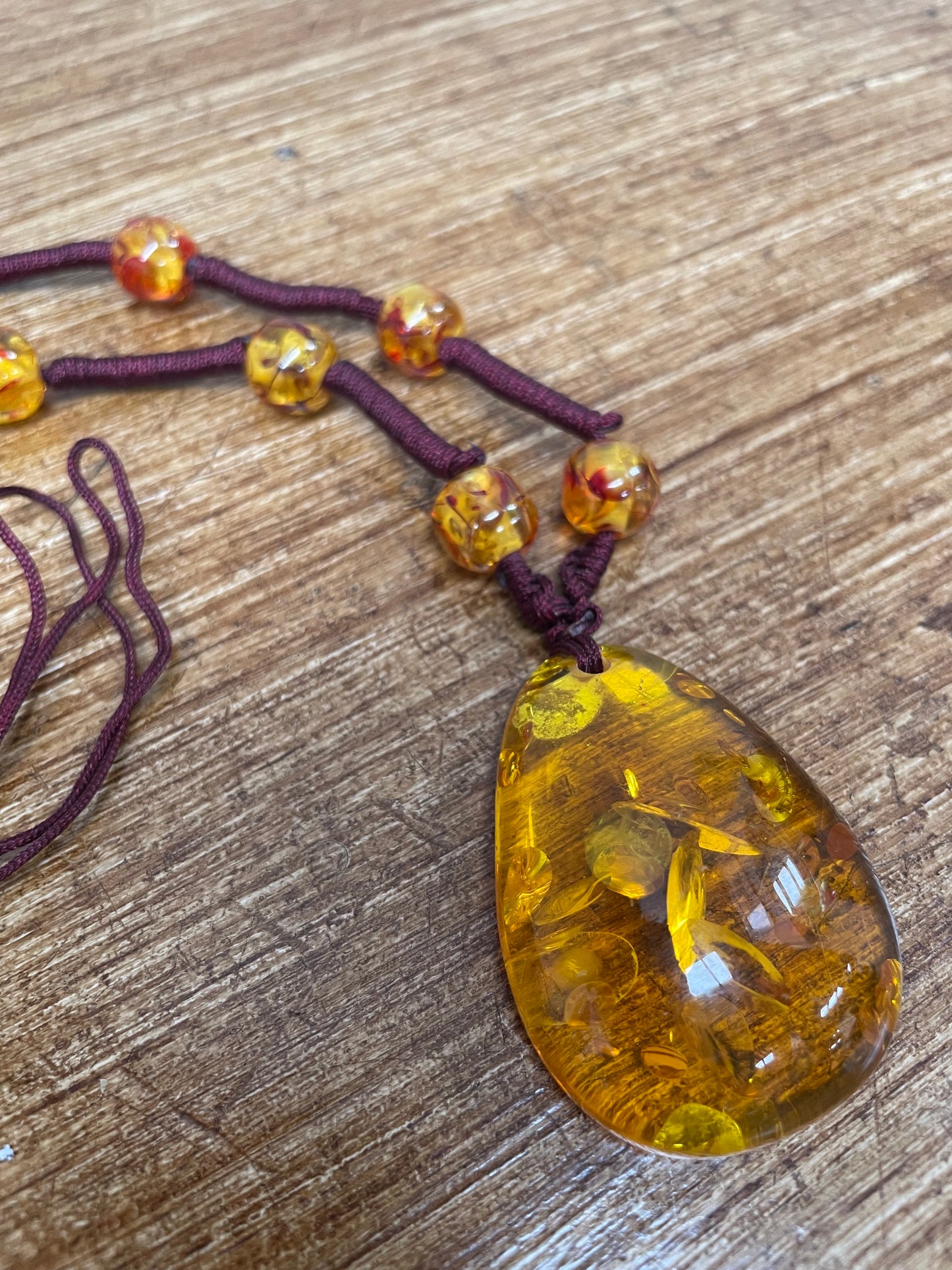 Vintage Baltic Amber Teardrop Necklace