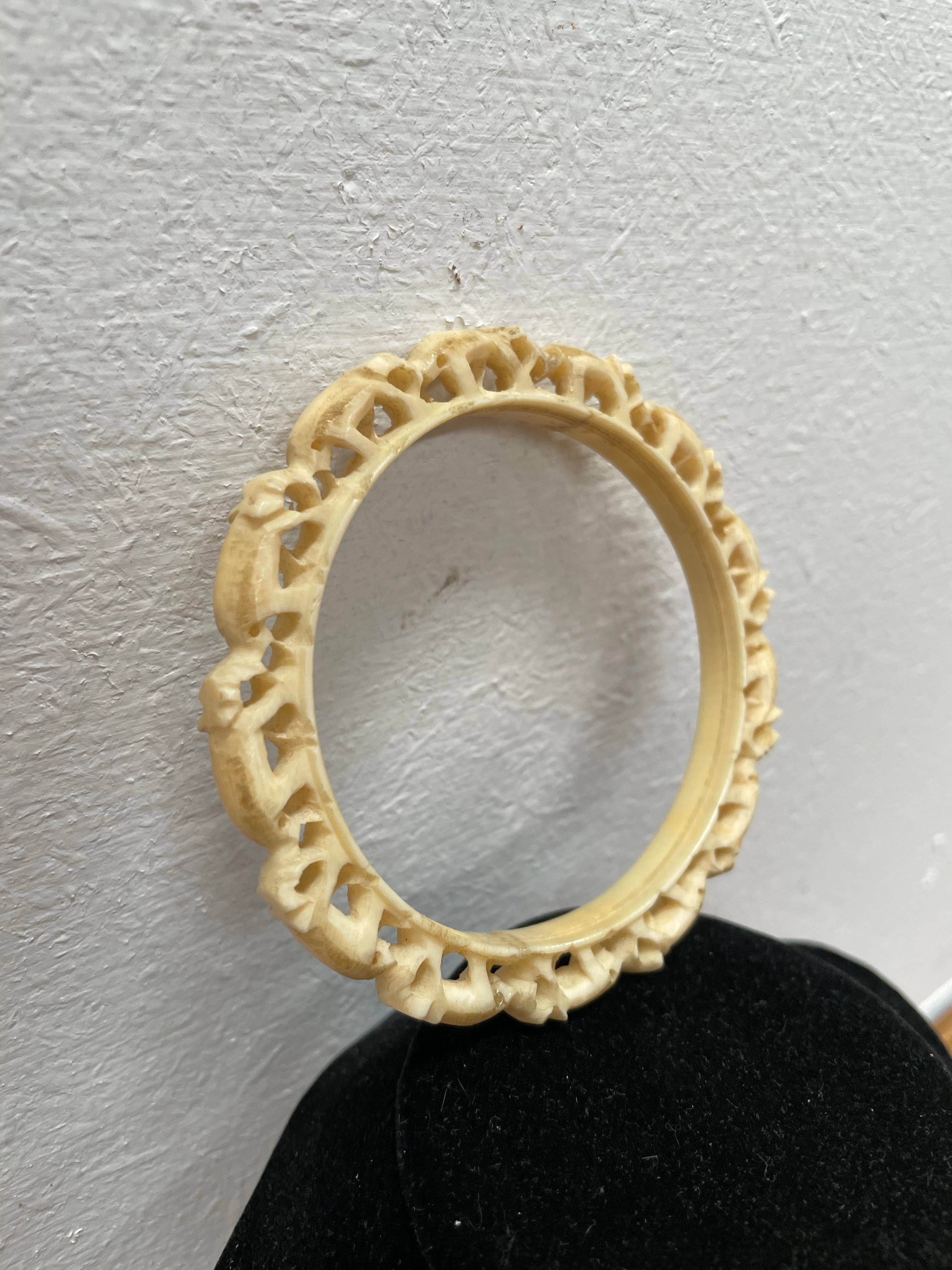 Vintage Carved Bone Elephant Bangle | Antique & Vintage | Moonee Ponds Antiques | Australia Wide Delivery