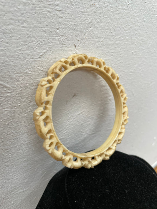 Vintage Carved Bone Elephant Bangle