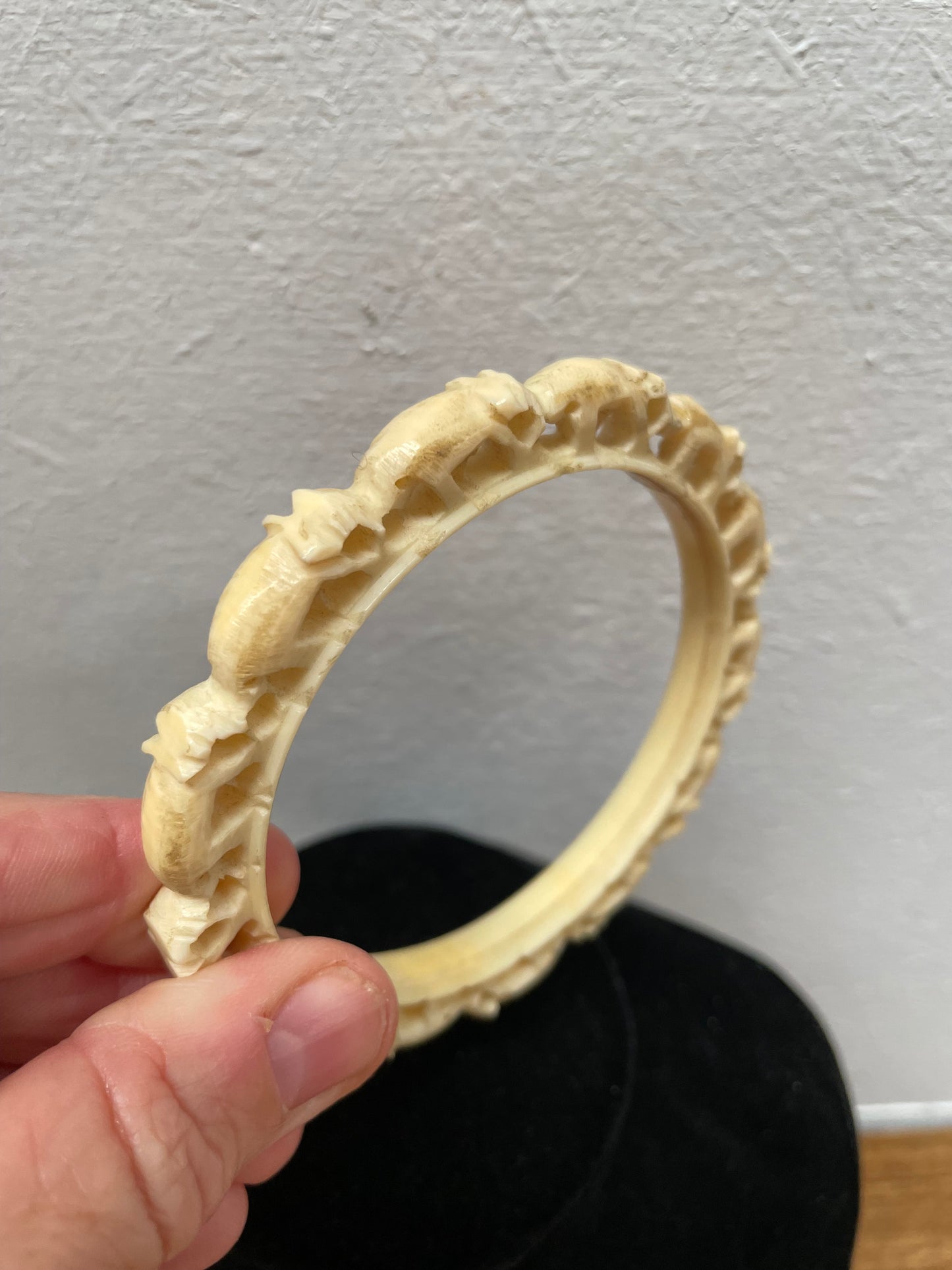 Vintage Carved Bone Elephant Bangle