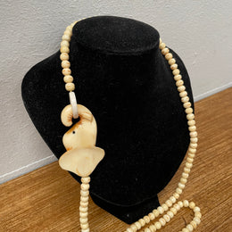 Vintage Carved Bone Beads & Elephant Necklace