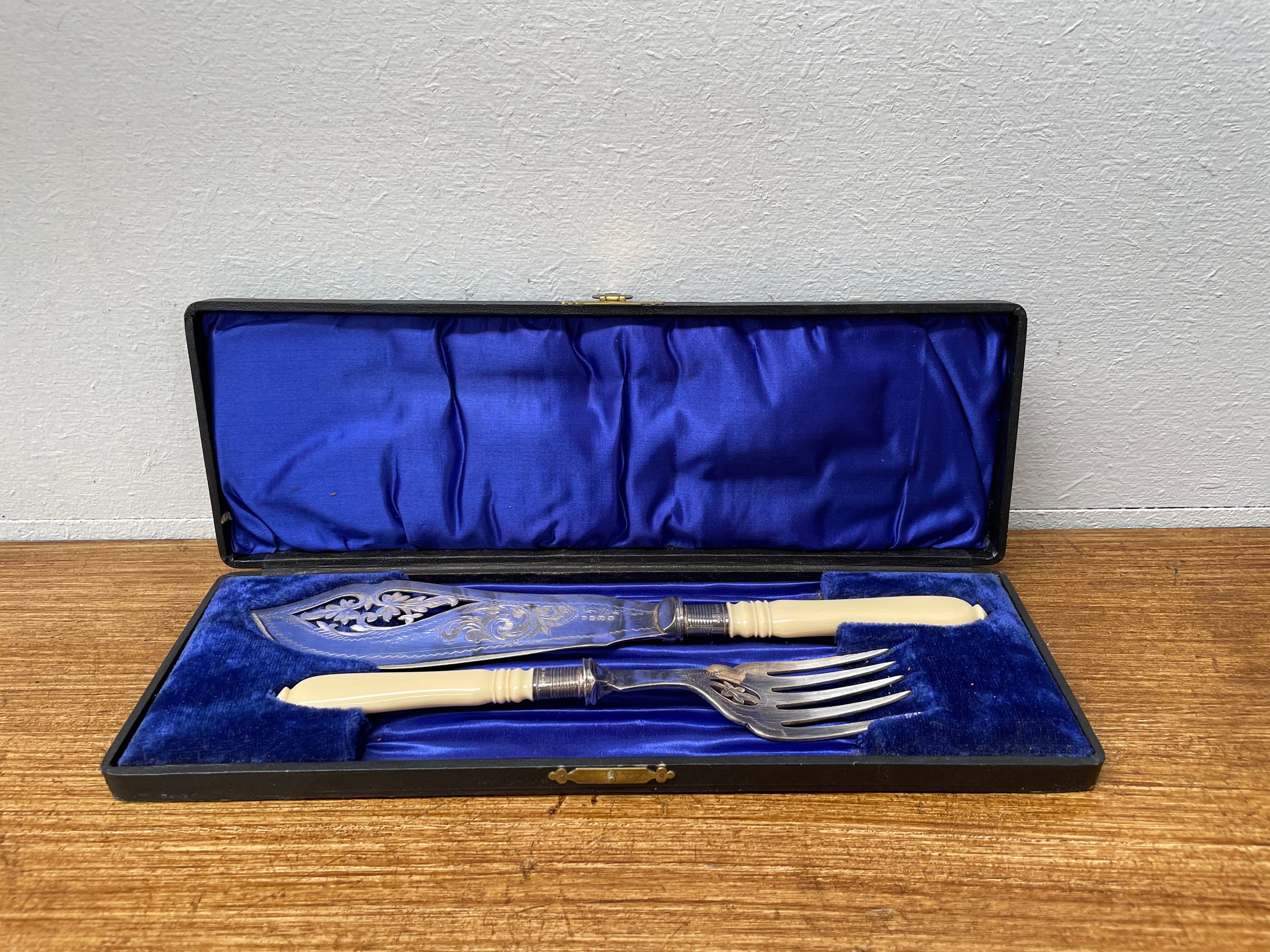 Edwardian Ivory & Silver Plate Fish Servers | Antique & Vintage | Moonee Ponds Antiques | Australia Wide Delivery