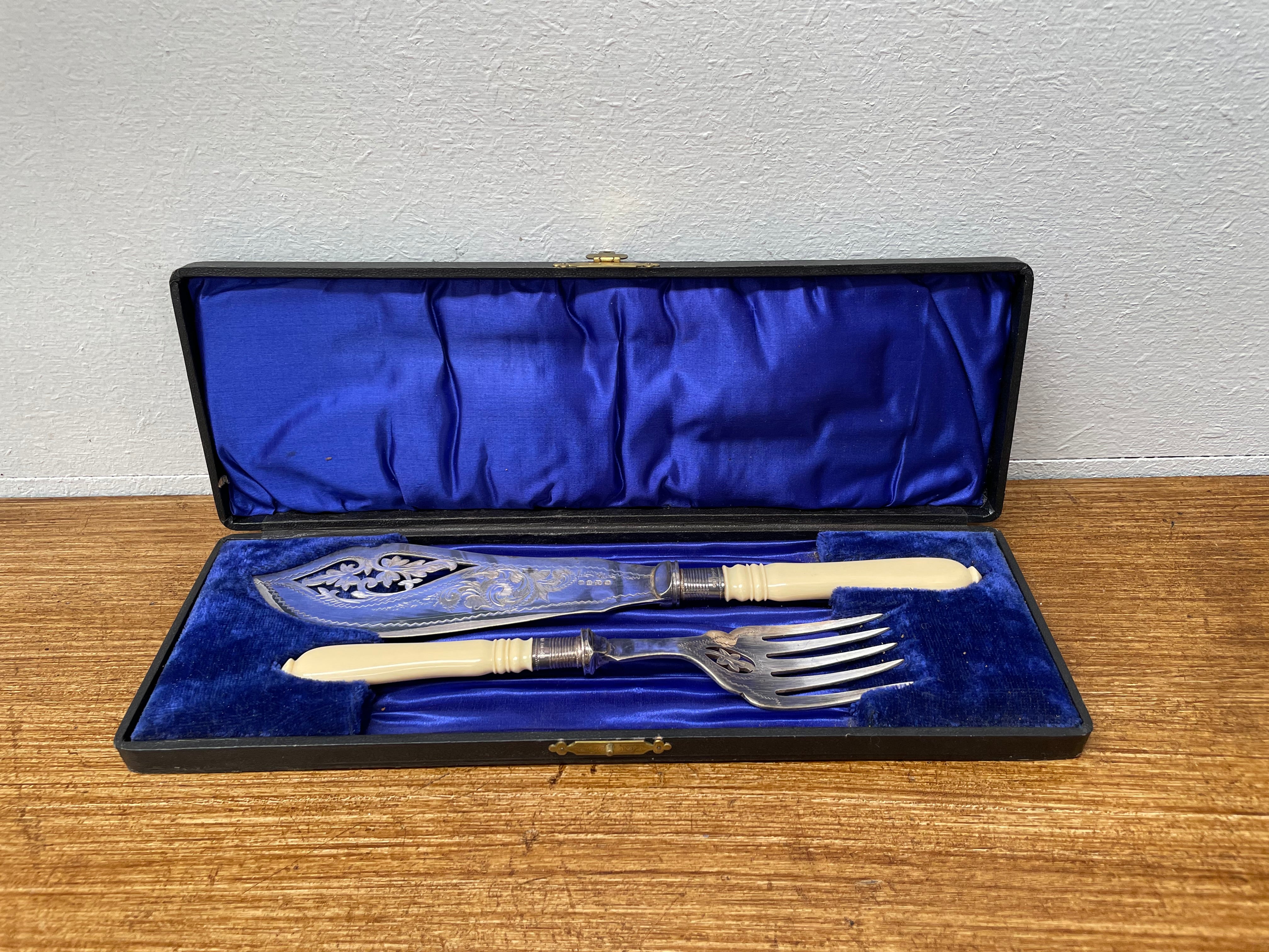 Edwardian Ivory & Silver Plate Fish Servers | Antique & Vintage | Moonee Ponds Antiques | Australia Wide Delivery