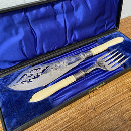 Edwardian  Ivory & Silver Plate Fish Servers