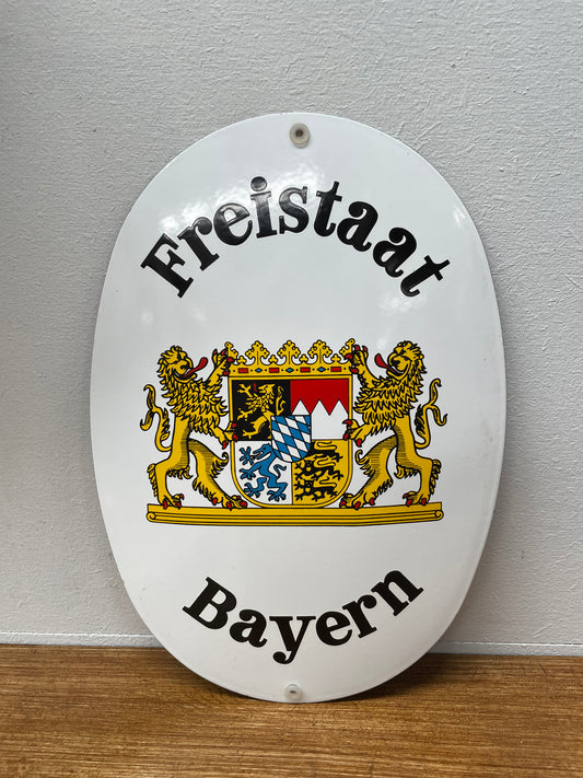 Vintage Enamel Sign "Freistaat Bayern" Coat of Arms of Bavaria