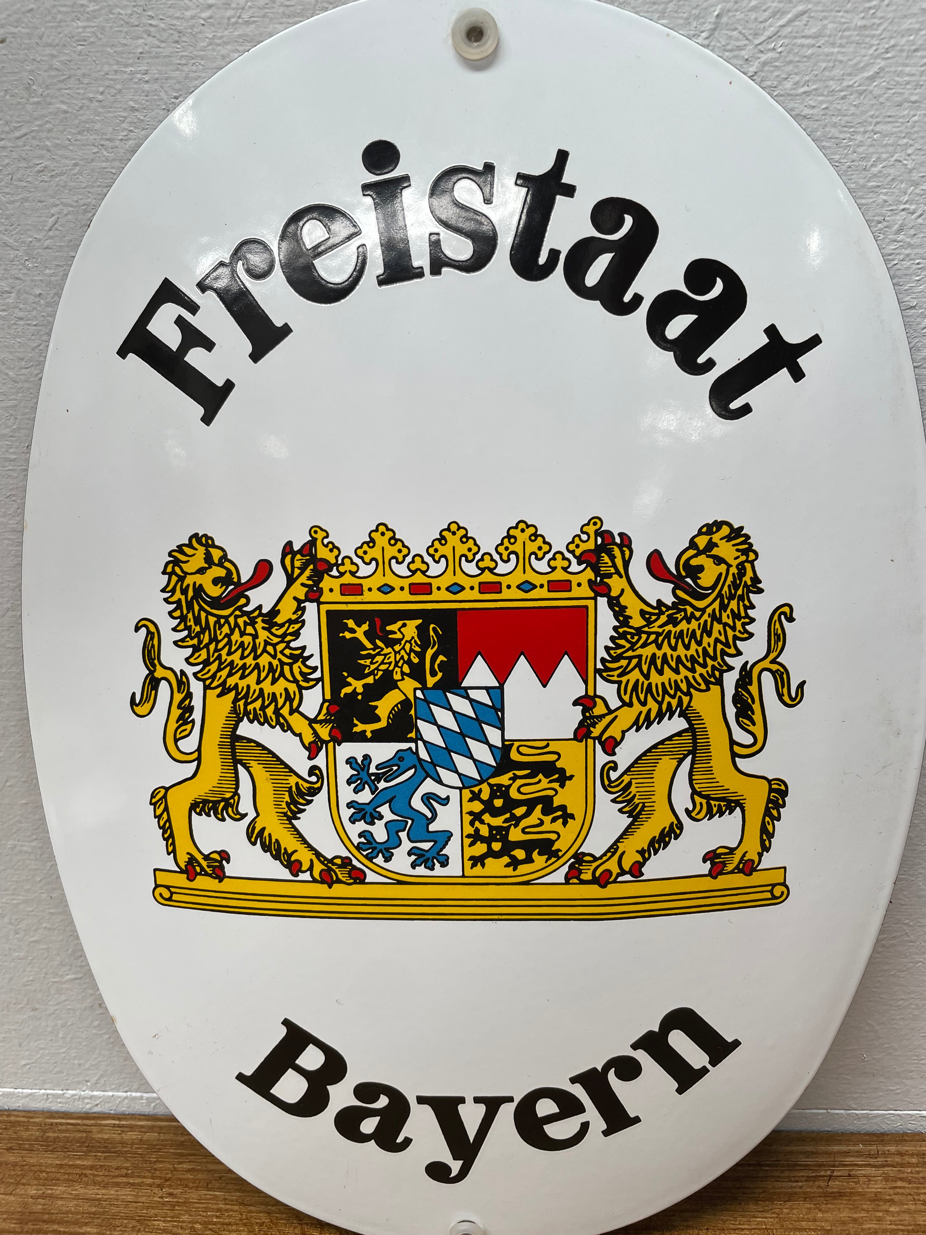 Vintage Enamel Sign "Freistaat Bayern" Coat of Arms of Bavaria