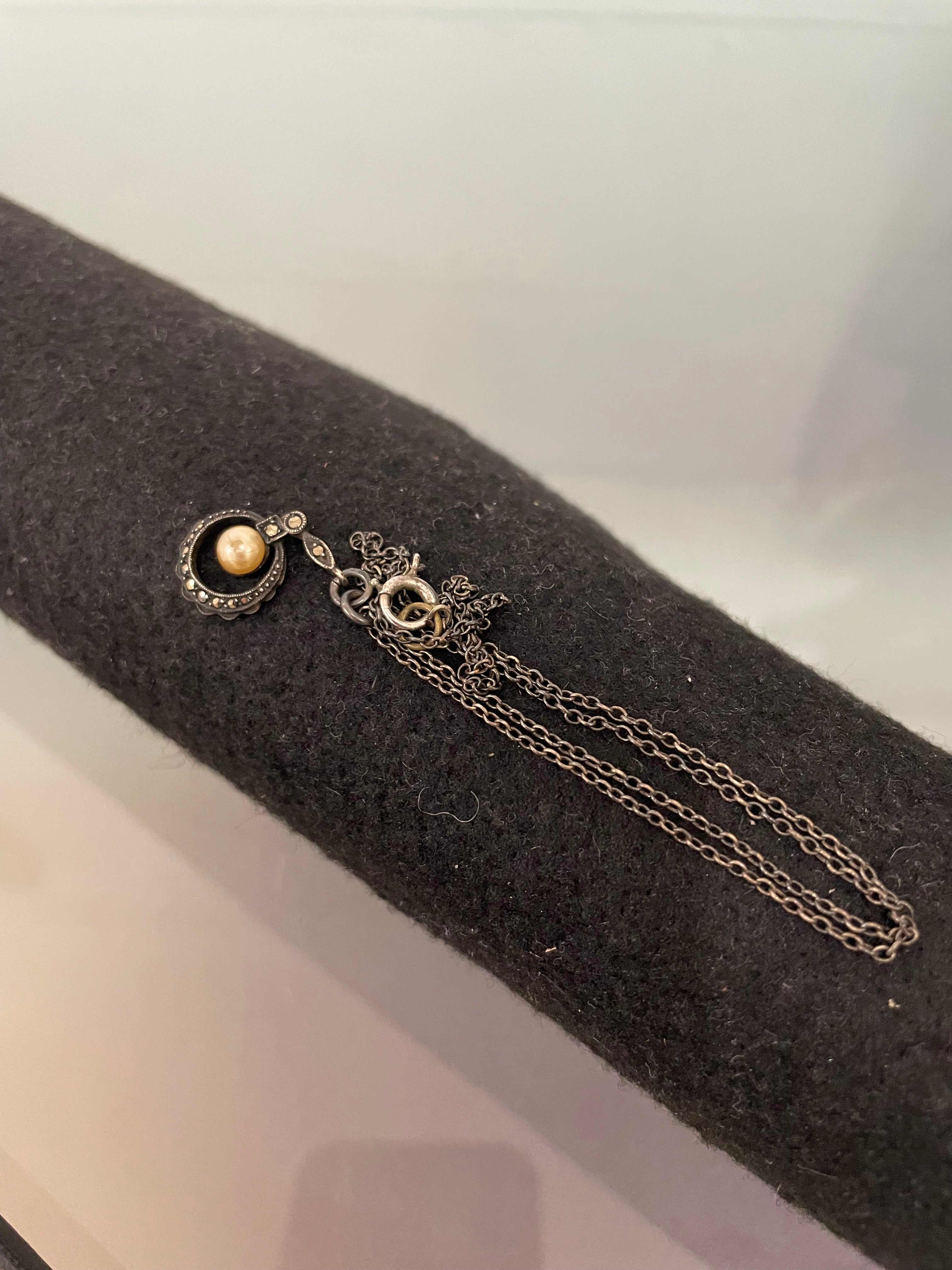Selection of Sterling Silver Vintage Marcasite Pendants & Chains