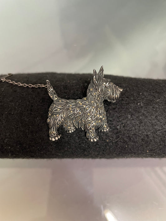 Rare Vintage Scottish Terrier Sterling Silver & Marcasite Brooch