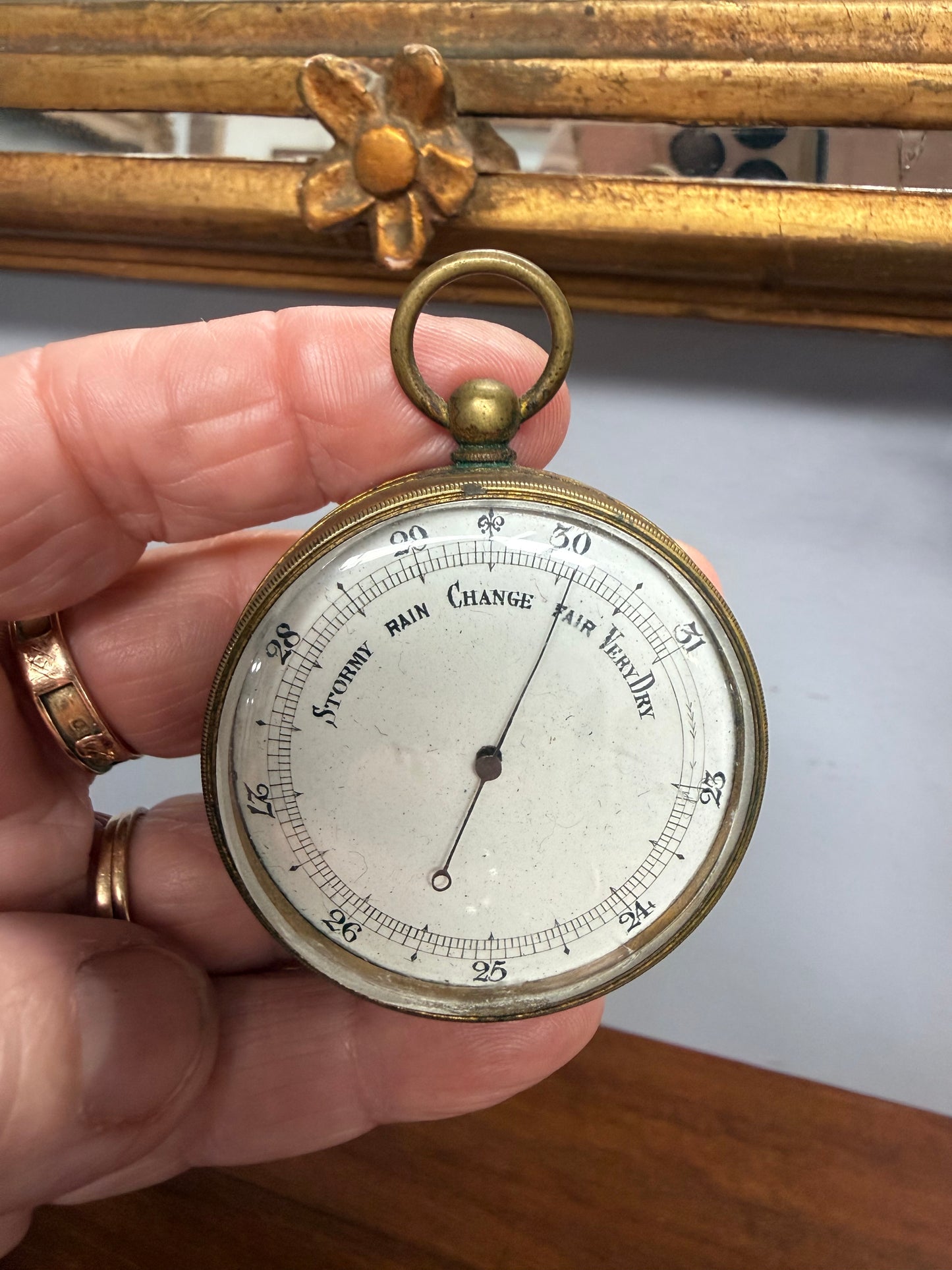 Late 19th Century Gilt Brass Pocket Barometer C: 1890's.