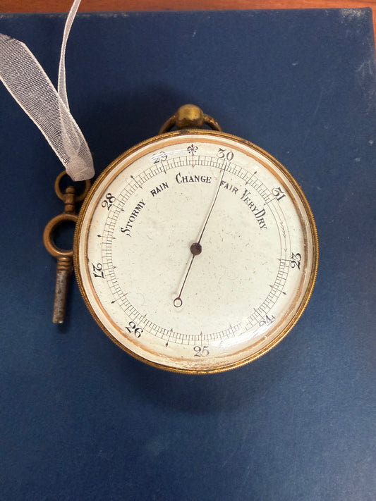 Late 19th Century Gilt Brass Pocket Barometer C: 1890's.