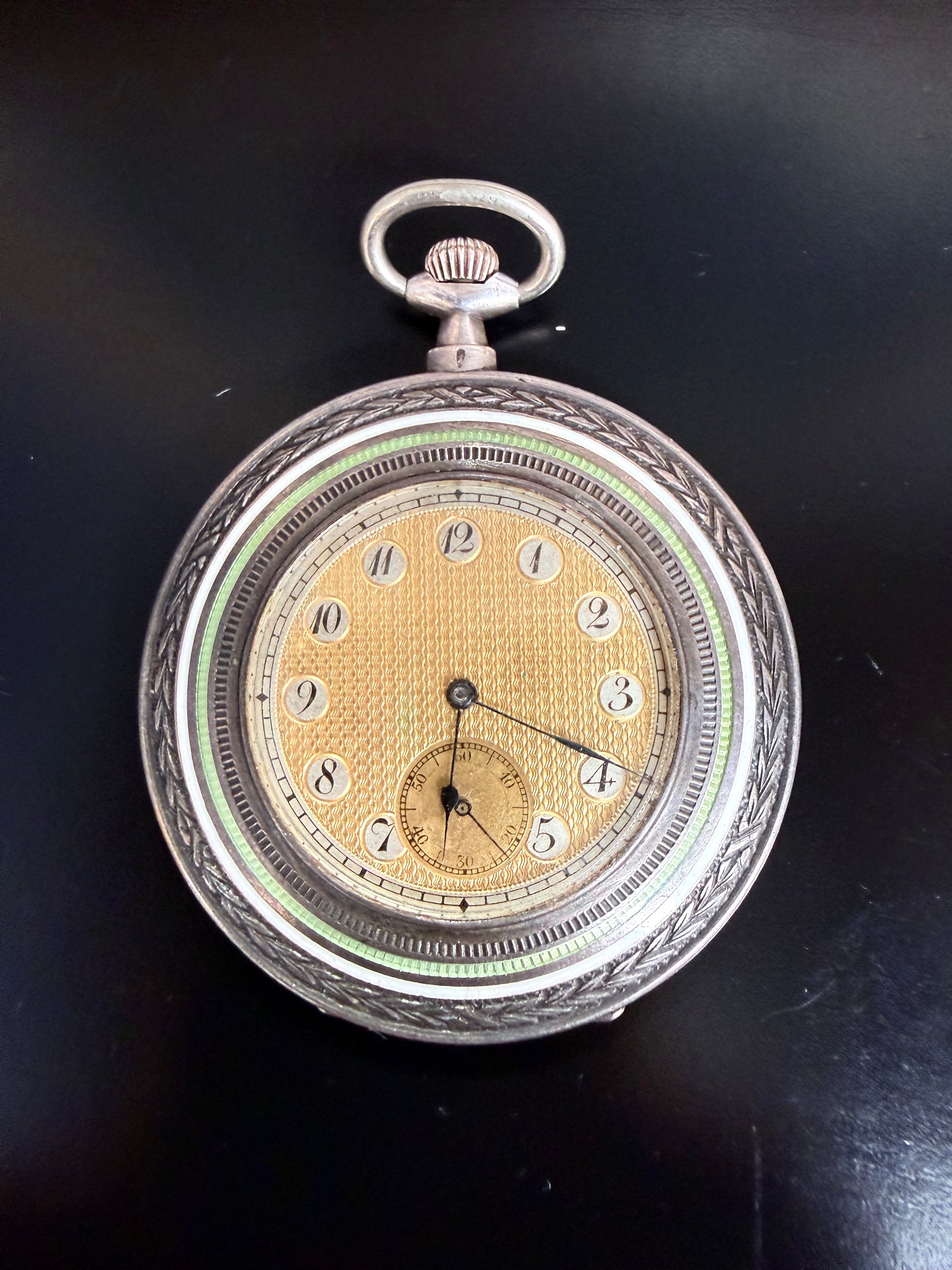 Superb Antique Pocket Watch 935 Silver, Guilloche Enamel | Antique & Vintage | Moonee Ponds Antiques | Australia Wide