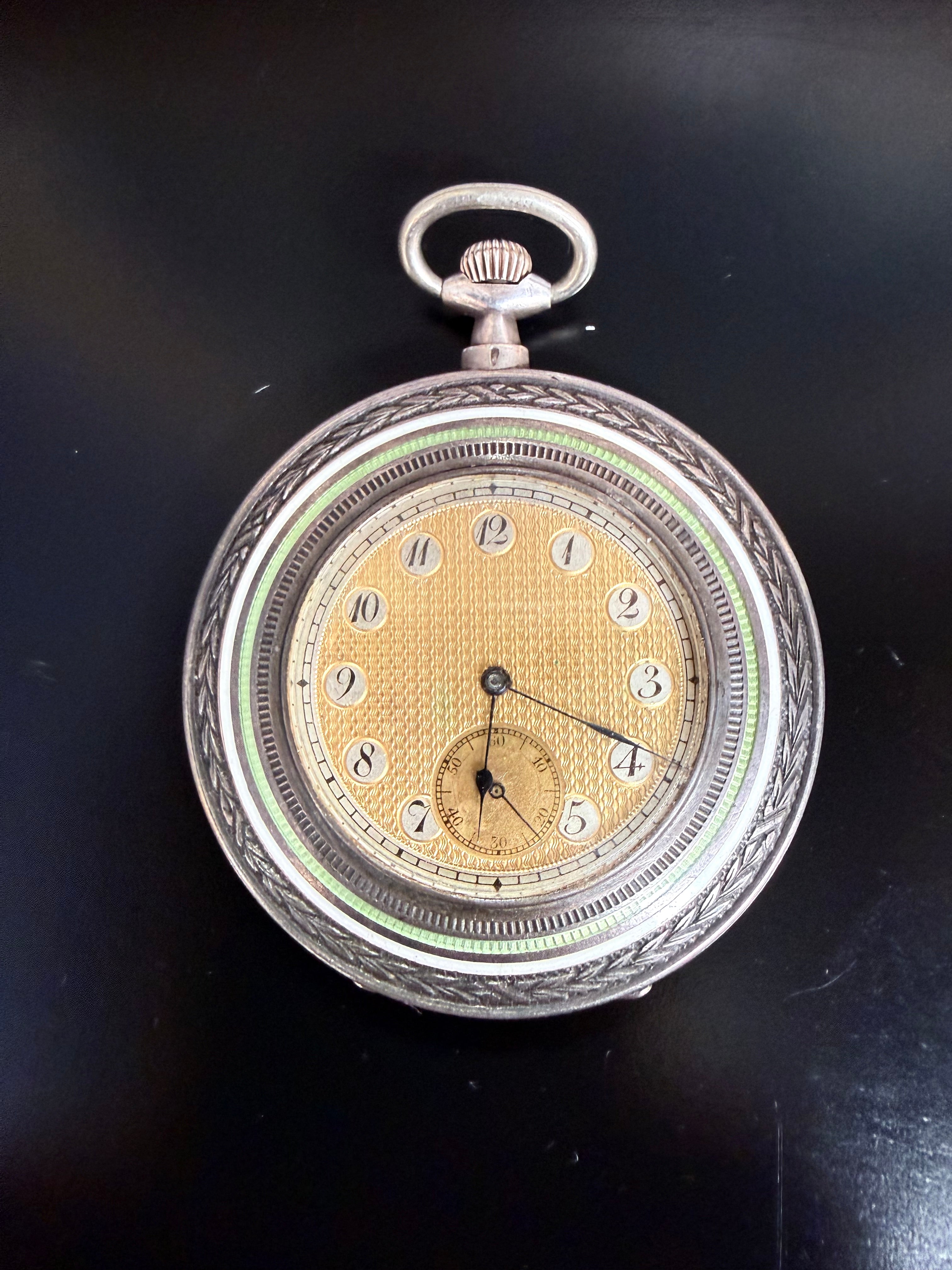 Superb Antique Pocket Watch 935 Silver, Guilloche Enamel | Antique & Vintage | Moonee Ponds Antiques | Australia Wide