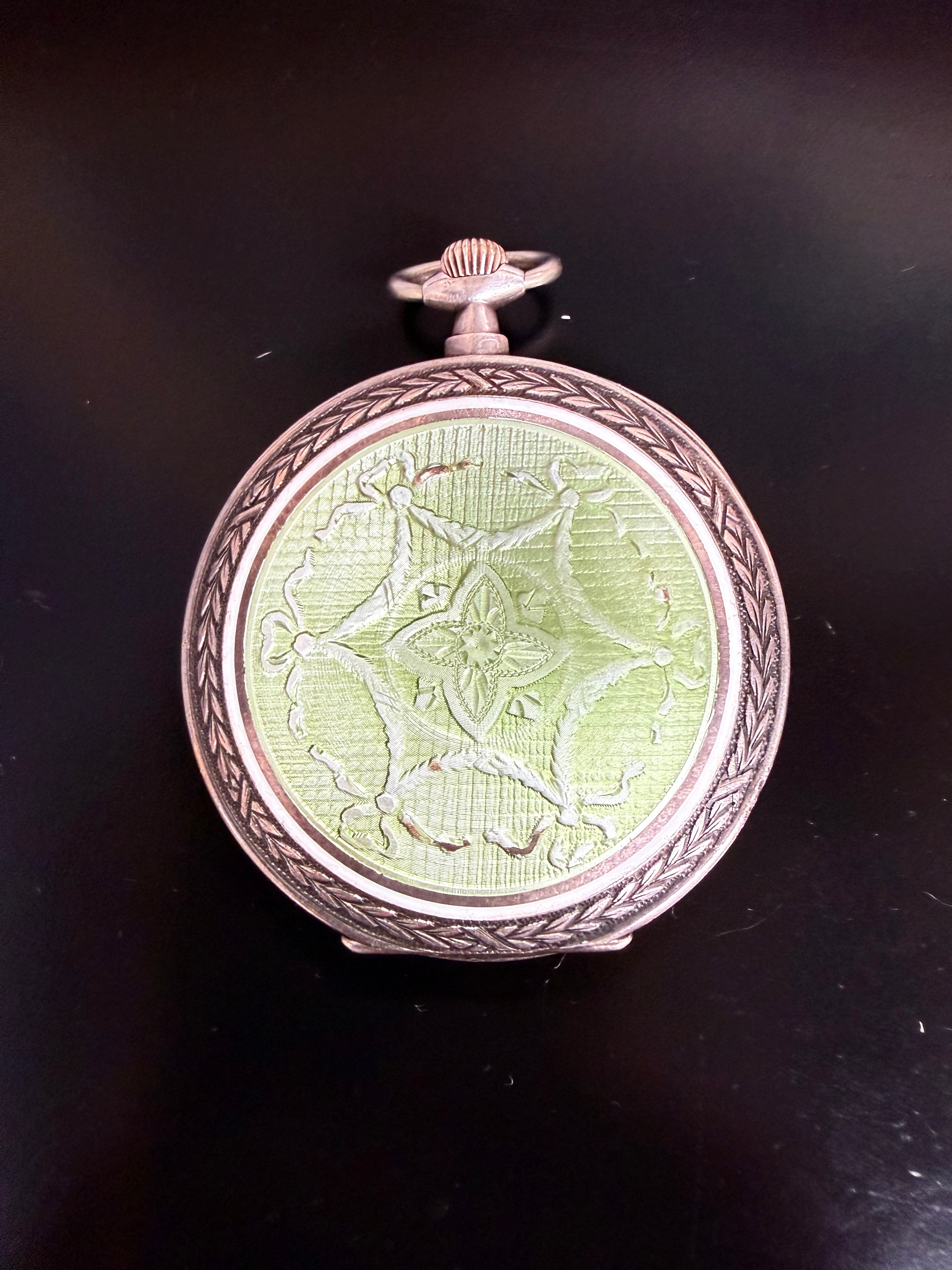 Superb Antique Pocket Watch 935 Silver, Guilloche Enamel | Antique & Vintage | Moonee Ponds Antiques | Australia Wide