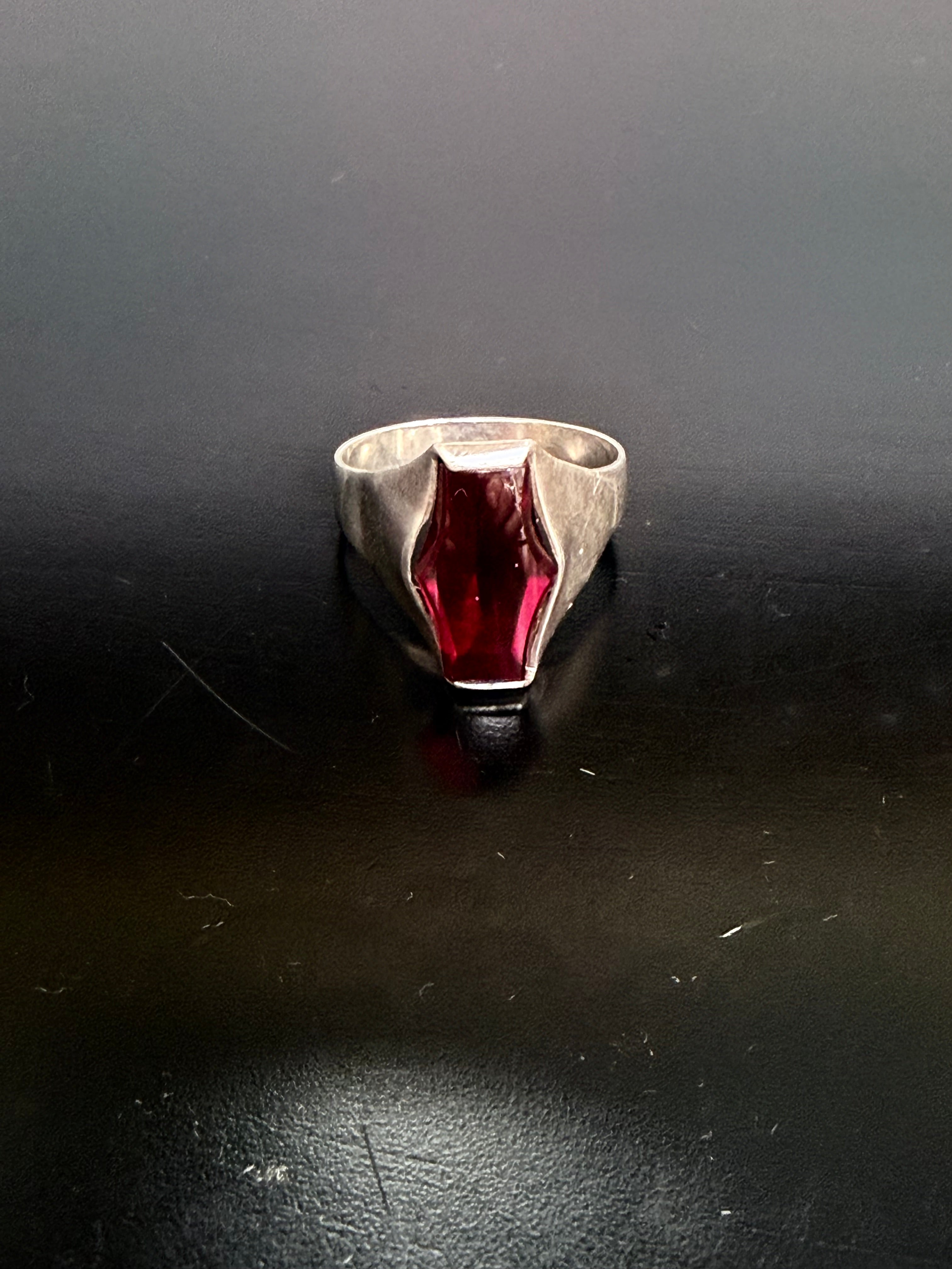 Vintage Modernist Silver & Garnet Ring