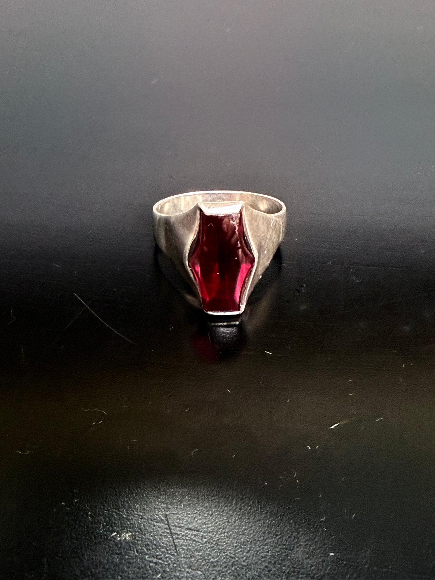 Vintage Modernist Silver & Garnet Ring