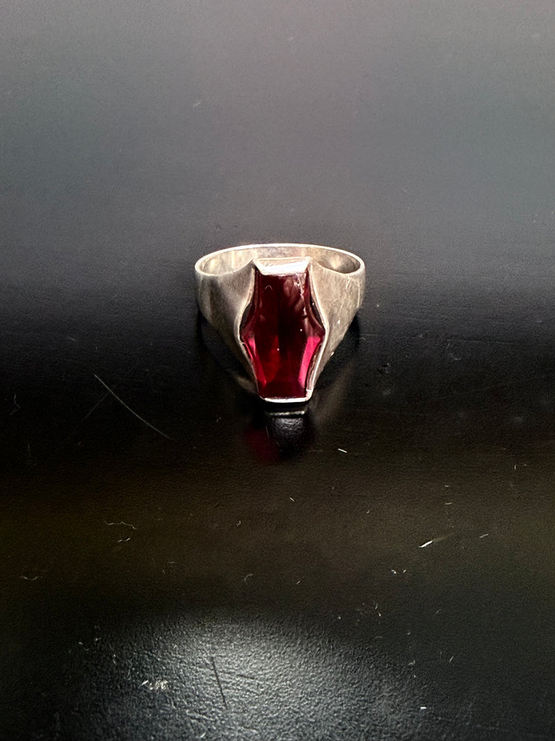 Vintage Modernist Silver & Garnet Ring