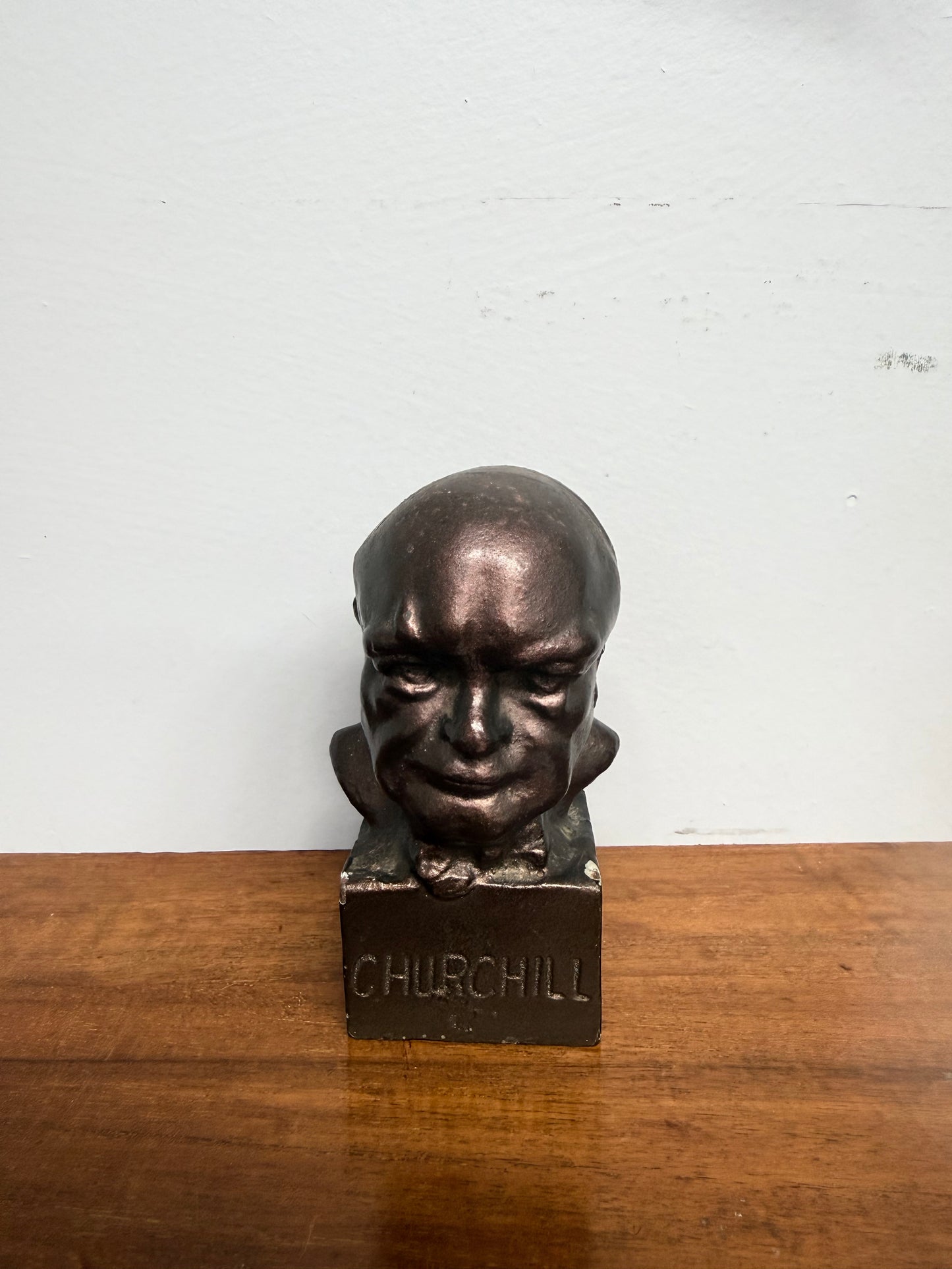 Unusual Bronzed Cast Iron Churchill Bust Paperweight