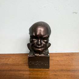 Unusual Bronzed Cast Iron Churchill Bust Paperweight
