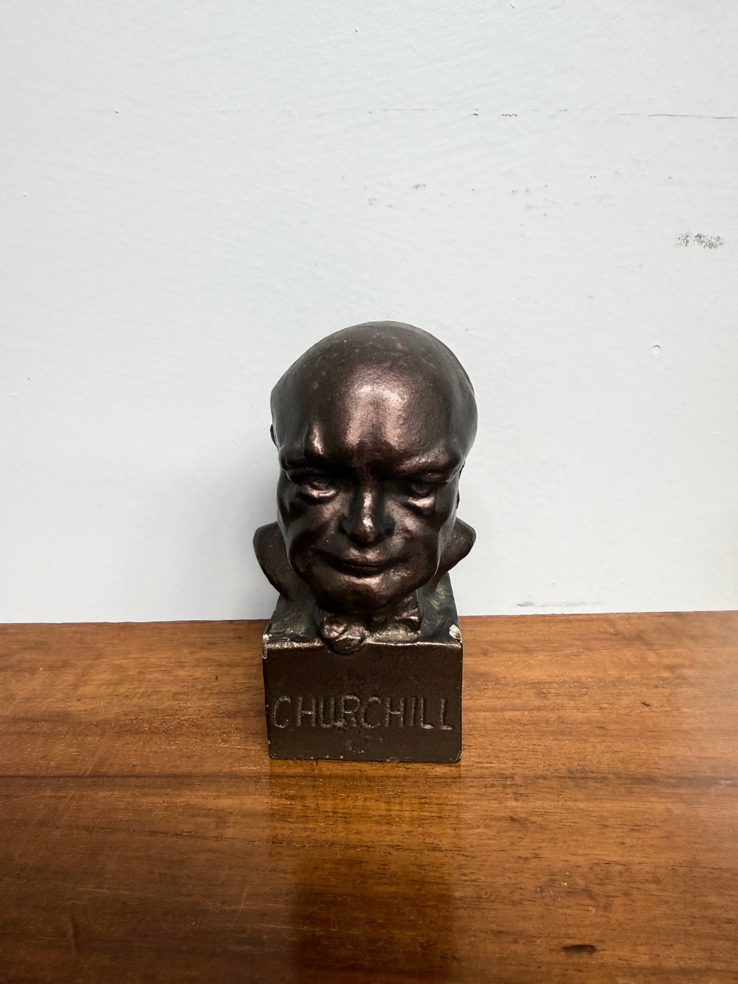 Unusual Bronzed Cast Iron Churchill Bust Paperweight