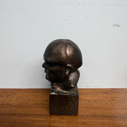 Unusual Bronzed Cast Iron Churchill Bust Paperweight