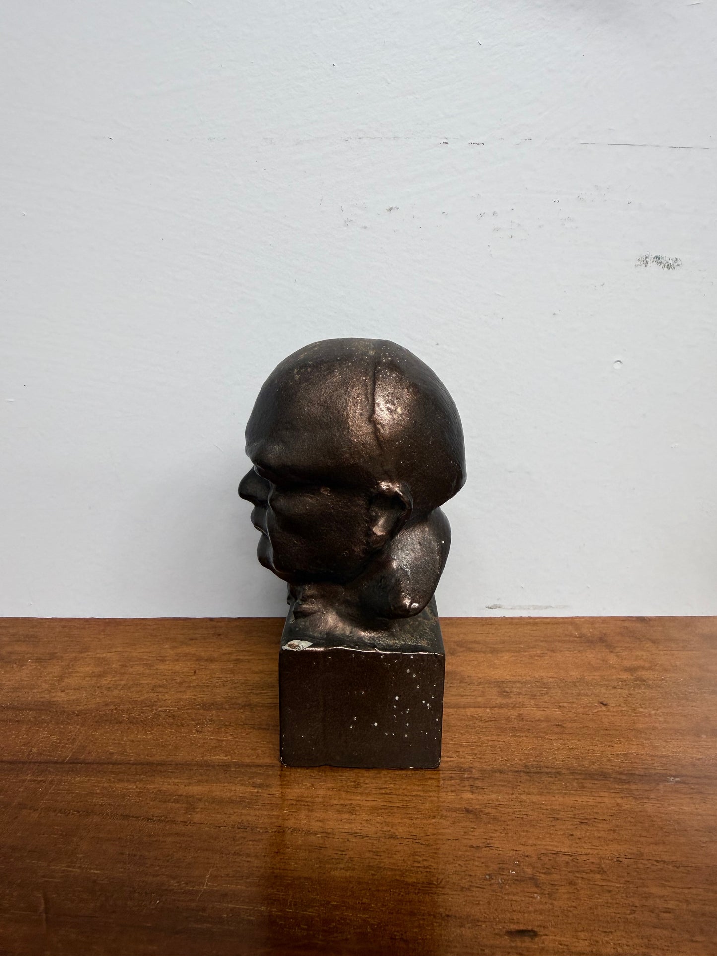 Unusual Bronzed Cast Iron Churchill Bust Paperweight