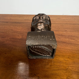 Unusual Bronzed Cast Iron Churchill Bust Paperweight