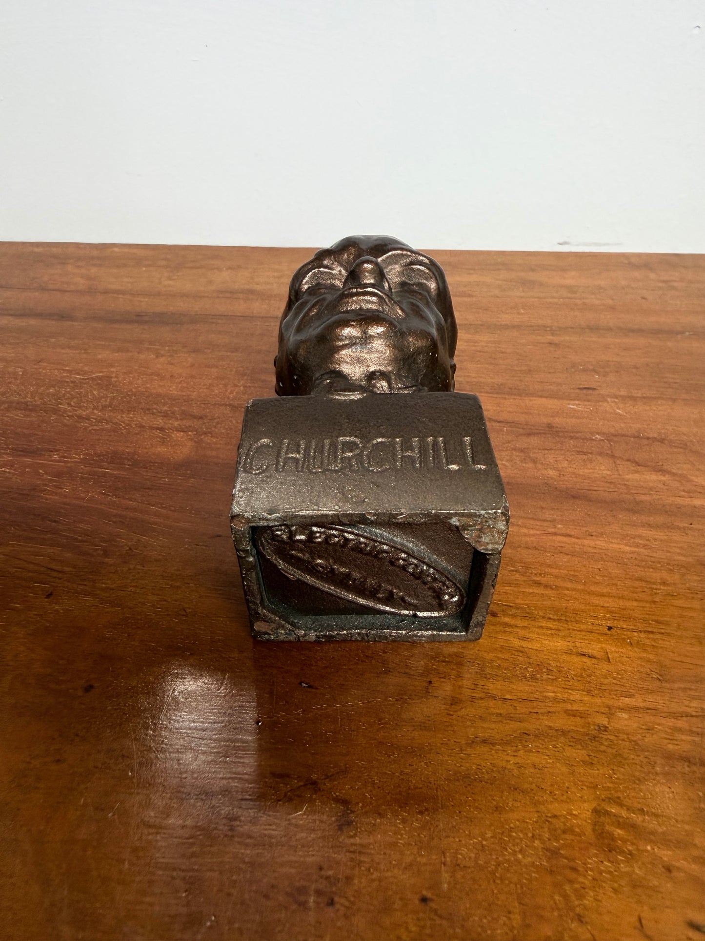 Unusual Bronzed Cast Iron Churchill Bust Paperweight