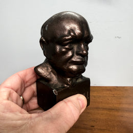 Unusual Bronzed Cast Iron Churchill Bust Paperweight