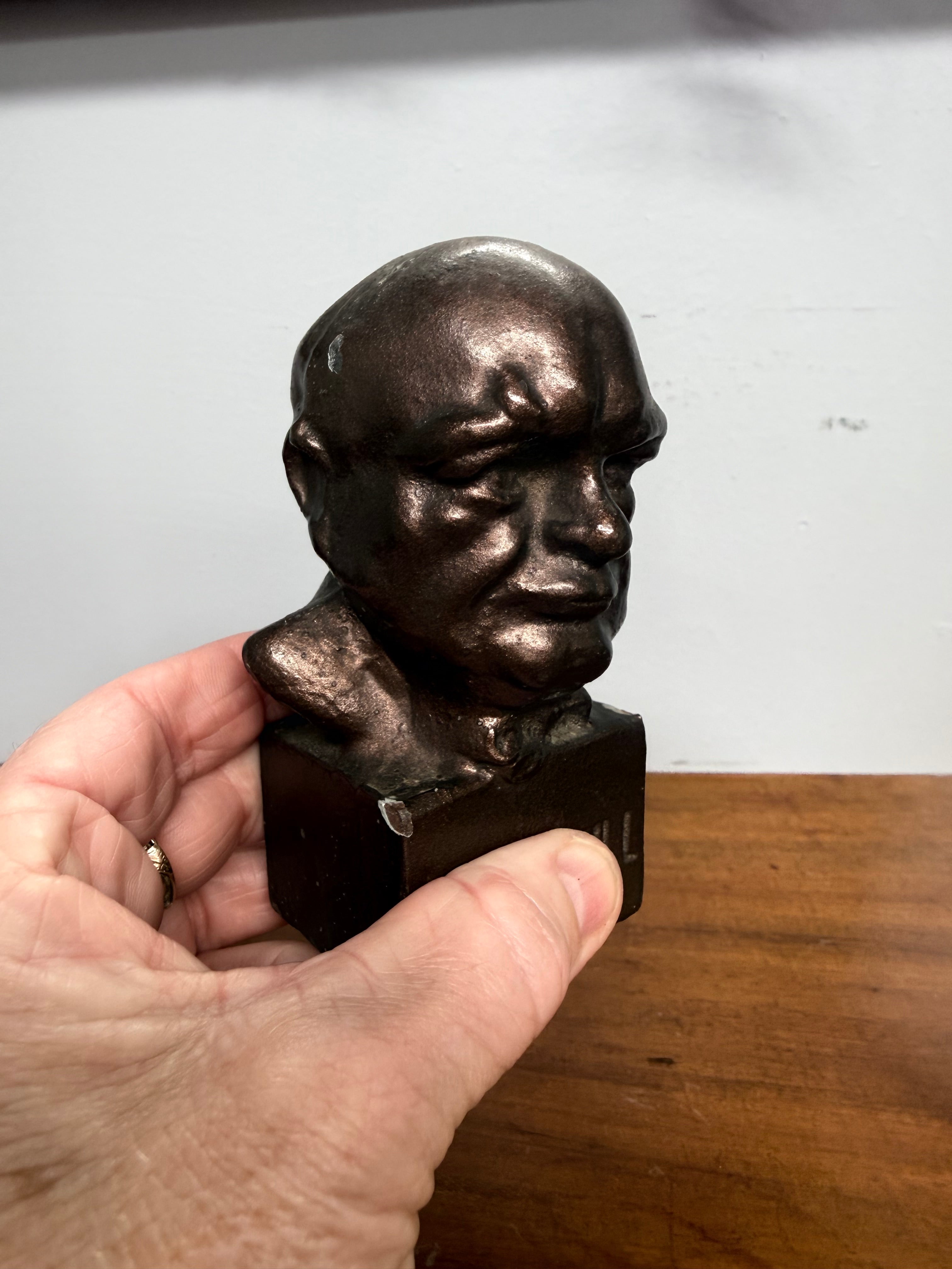 Unusual Bronzed Cast Iron Churchill Bust Paperweight | Antique & Vintage | Moonee Ponds Antiques | Australia Wide Delivery