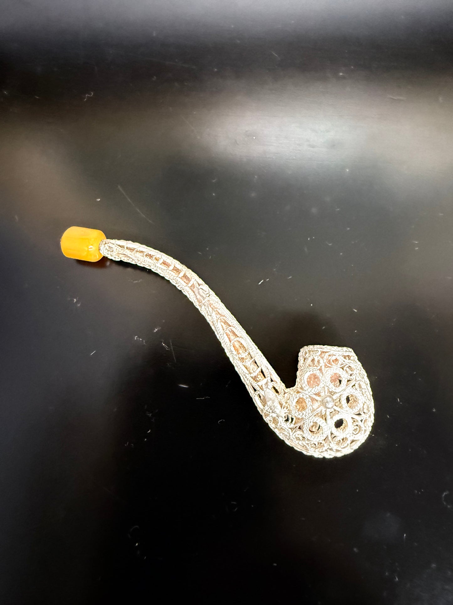 Unusual Silver Filigree  Small Smoking Pipe