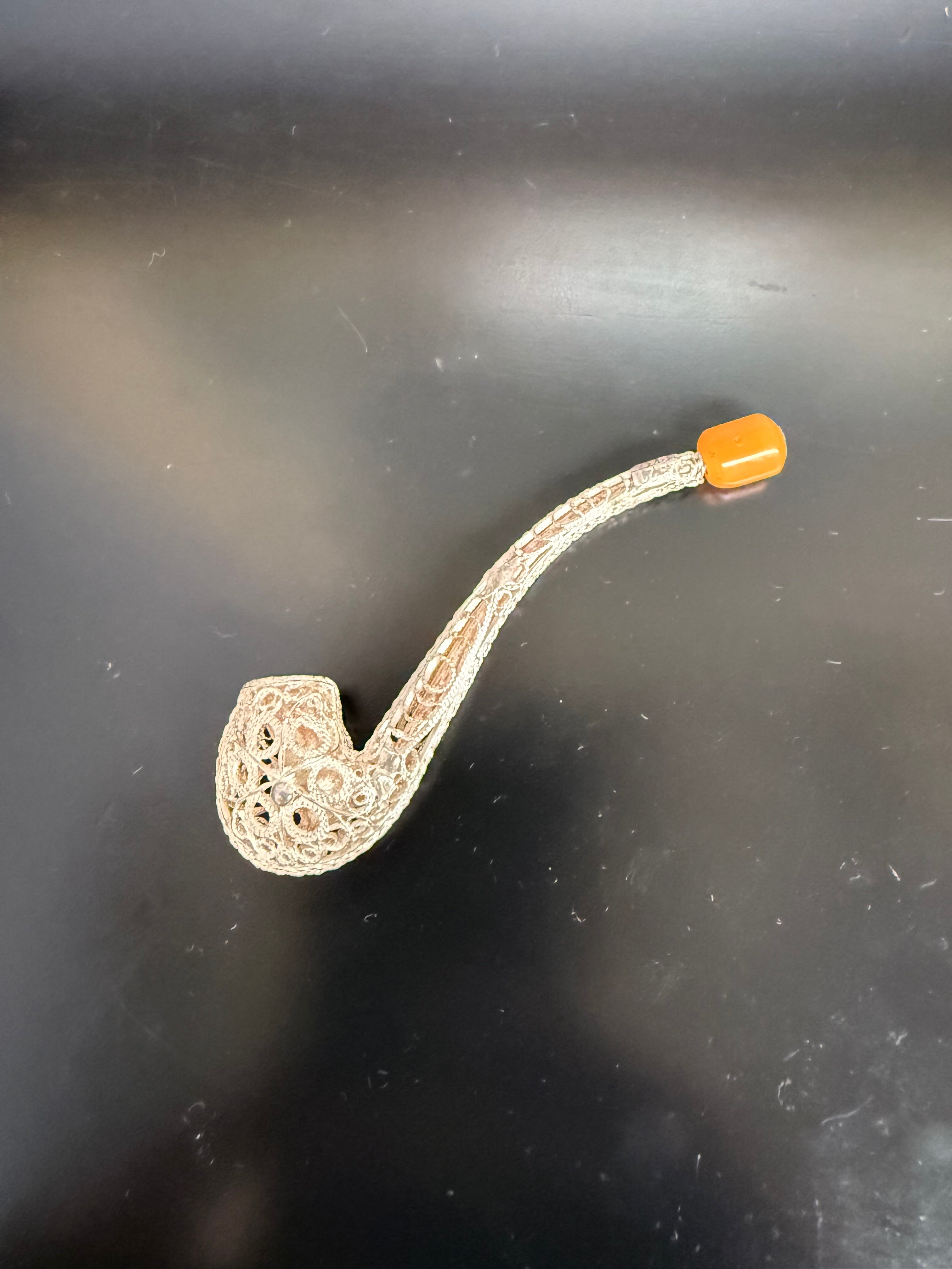 Unusual Silver Filigree Small Smoking Pipe | Antique & Vintage | Moonee Ponds Antiques | Australia Wide